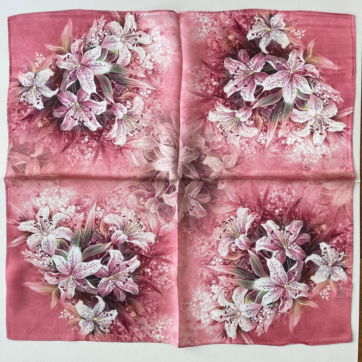 100% Pure Silk Multicolour Small Silk Scarf -The Pink Lily