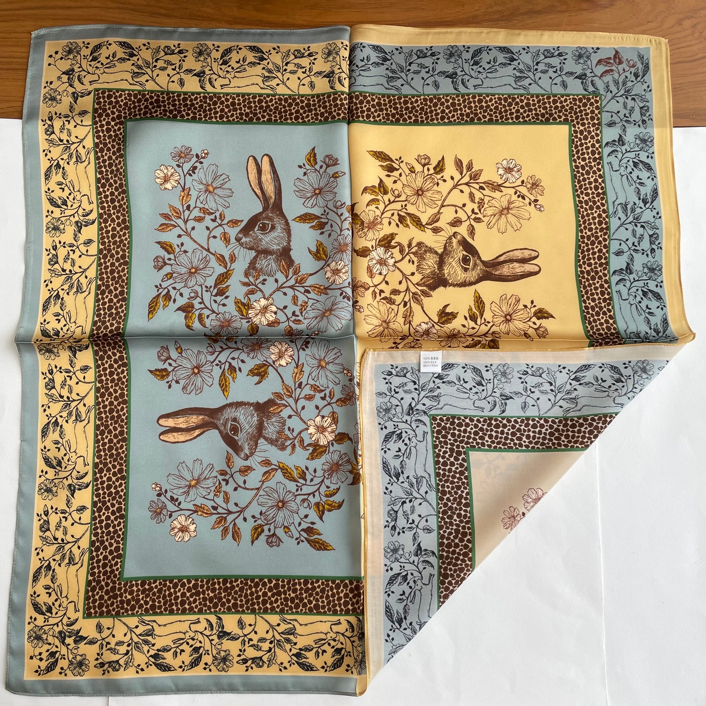 100% Pure Silk Multicolour Large Silk Scarf / Headscarf-The Rabbits - 26”Silk Scarf / Headscarf