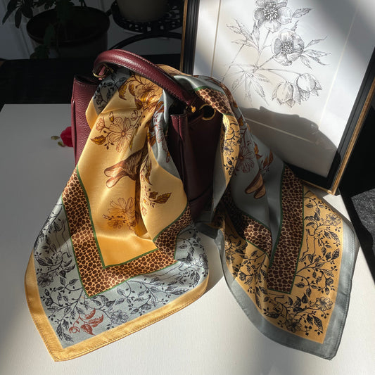 100% Pure Mulberry Silk 26” Scarf - Large Multicolour Headscarf/ Bandana/Hair Scarf - Elegant Square Silk Scarf Gift for Her/Mom -The Rabbits