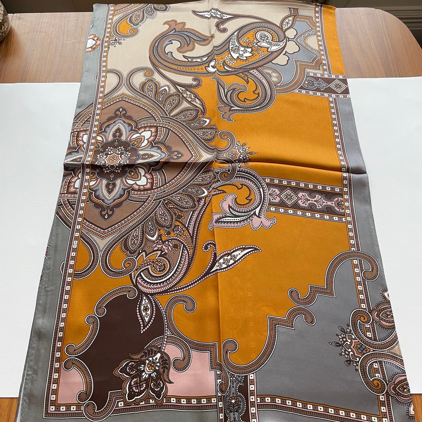 100% Pure Silk Multicolour long Silk Scarf / Headscarf-The Orange Pasiley