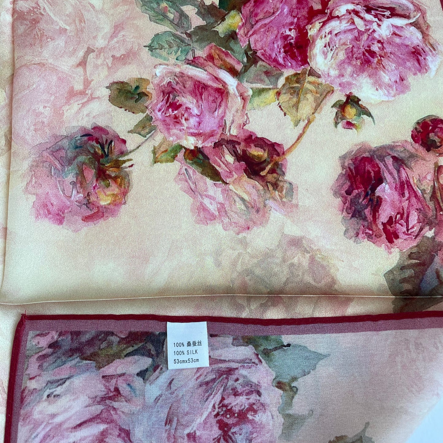 100% Pure Silk Multicolor 20" Silk Square Scarf -The Red Rose