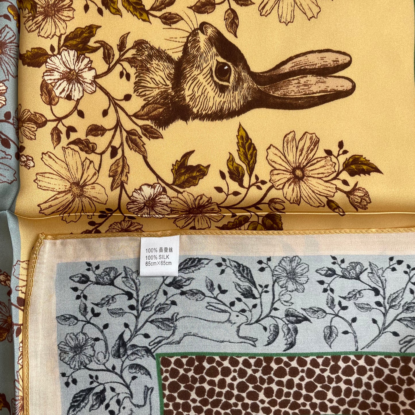 100% Pure Silk Multicolour Large Silk Scarf / Headscarf-The Rabbits - 26”Silk Scarf / Headscarf