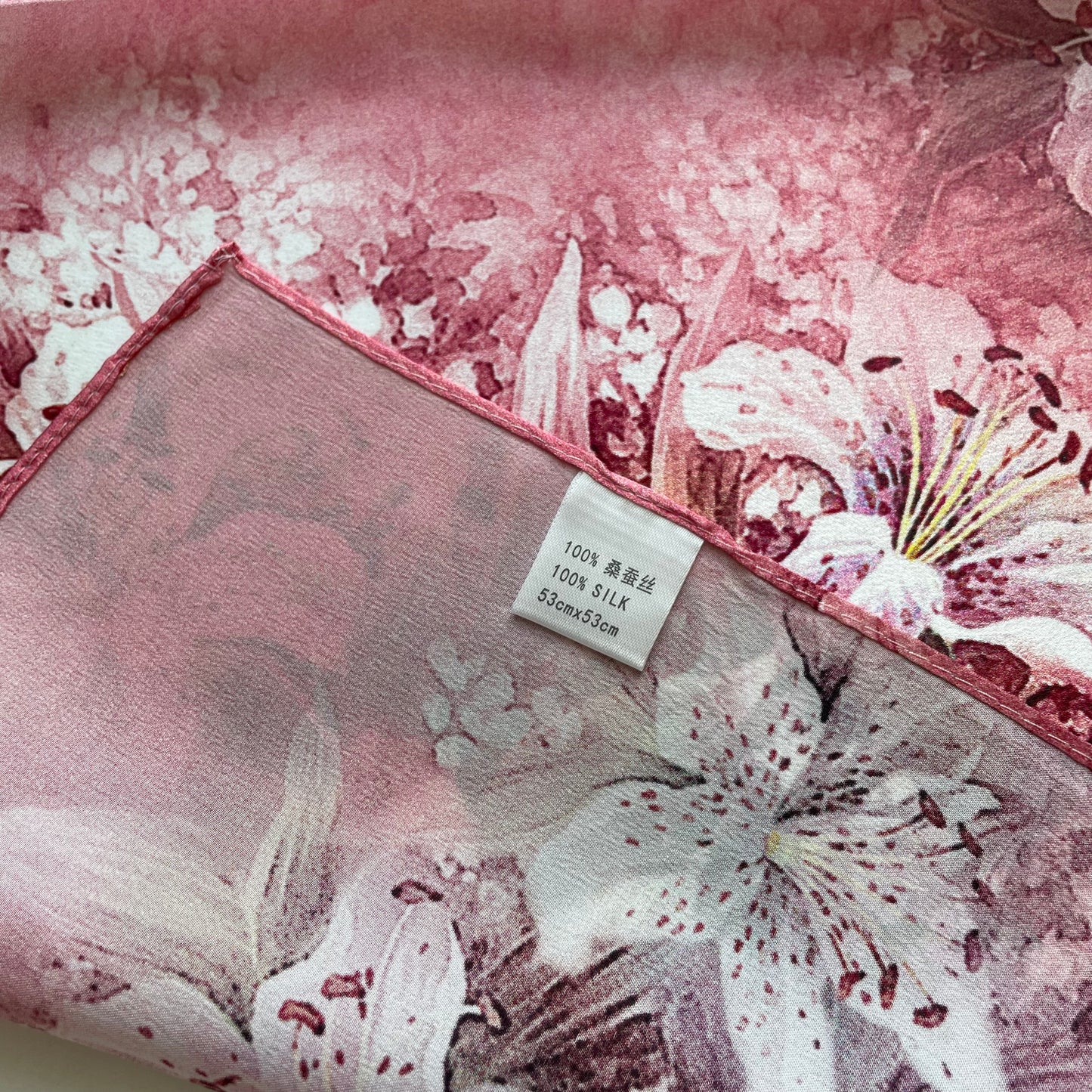 100% Pure Silk Multicolour Small Silk Scarf -The Pink Lily
