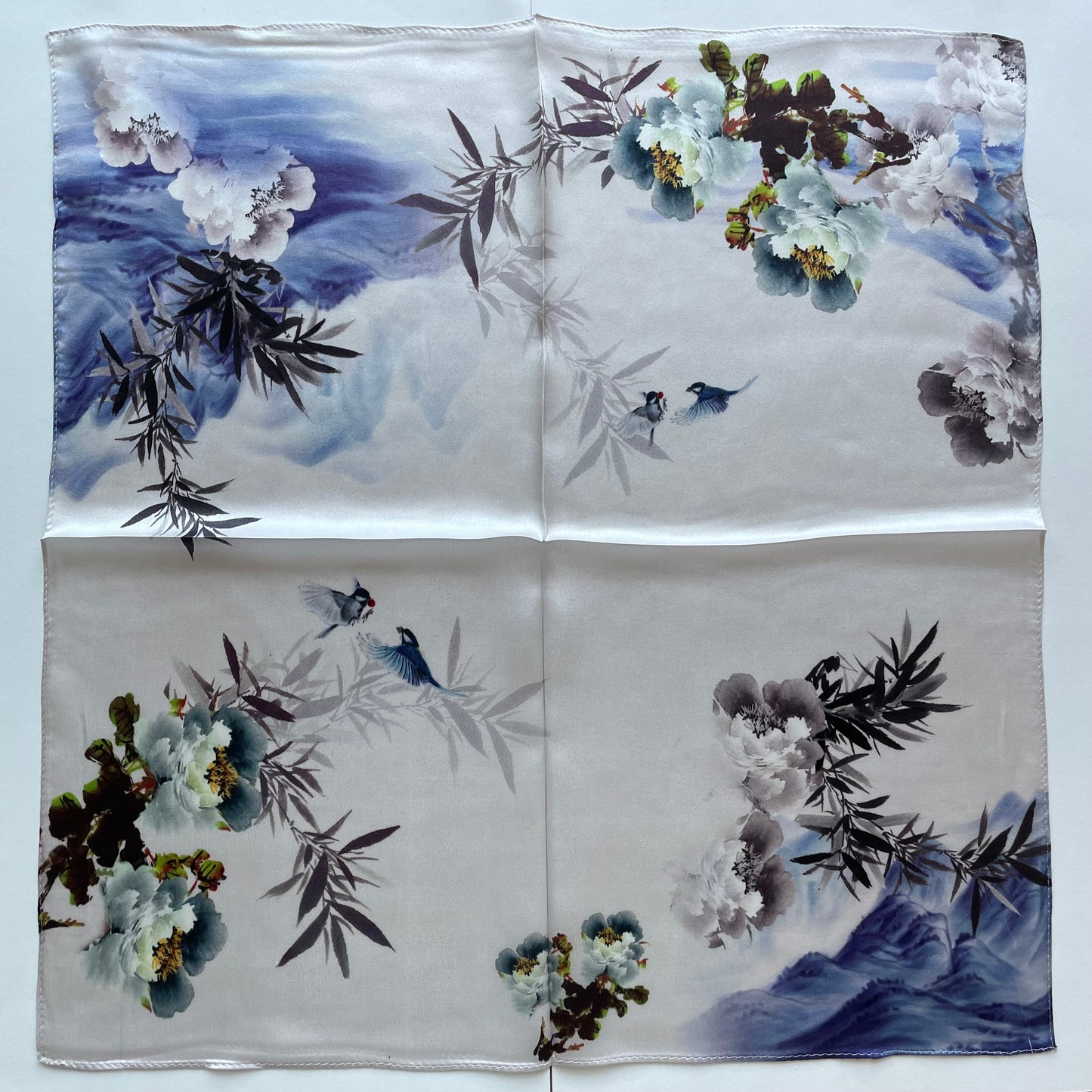 100% Pure Silk Multicolour Small Silk Scarf -The Birds