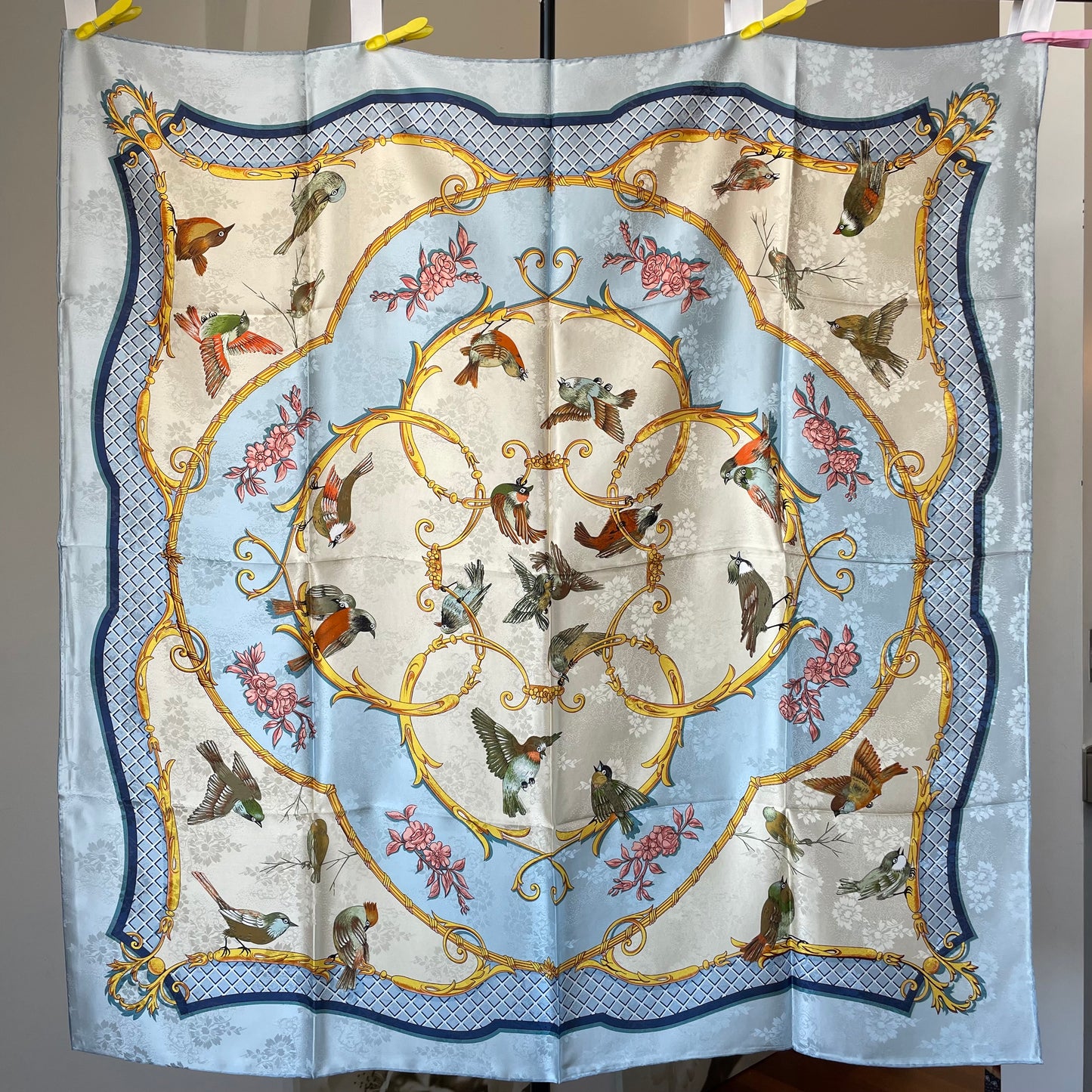 100% Pure Mulberry Silk Duo-Color Handmade Large Silk Scarf 43"- The Birds