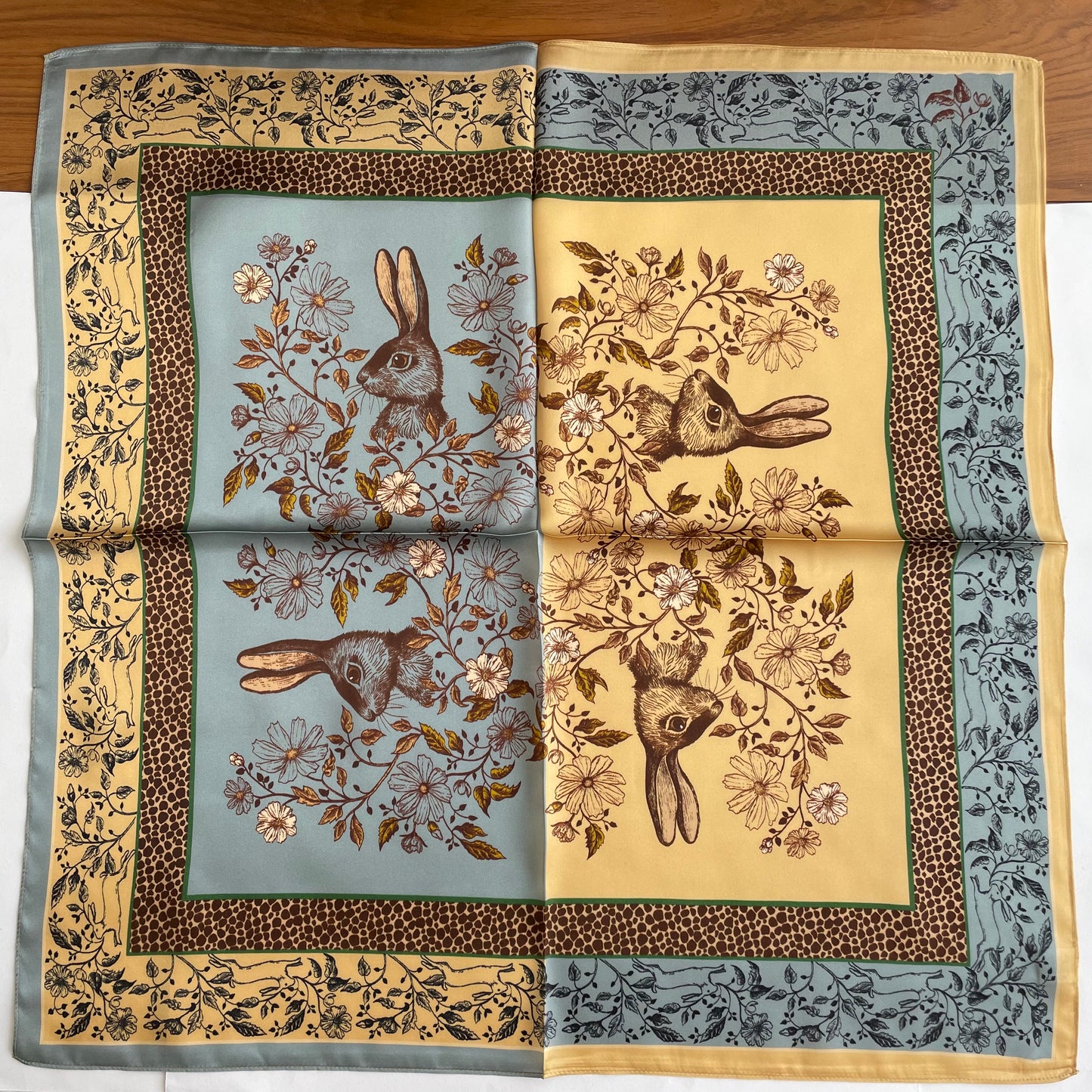 100% Pure Silk Multicolour Large Silk Scarf / Headscarf-The Rabbits - 26”Silk Scarf / Headscarf