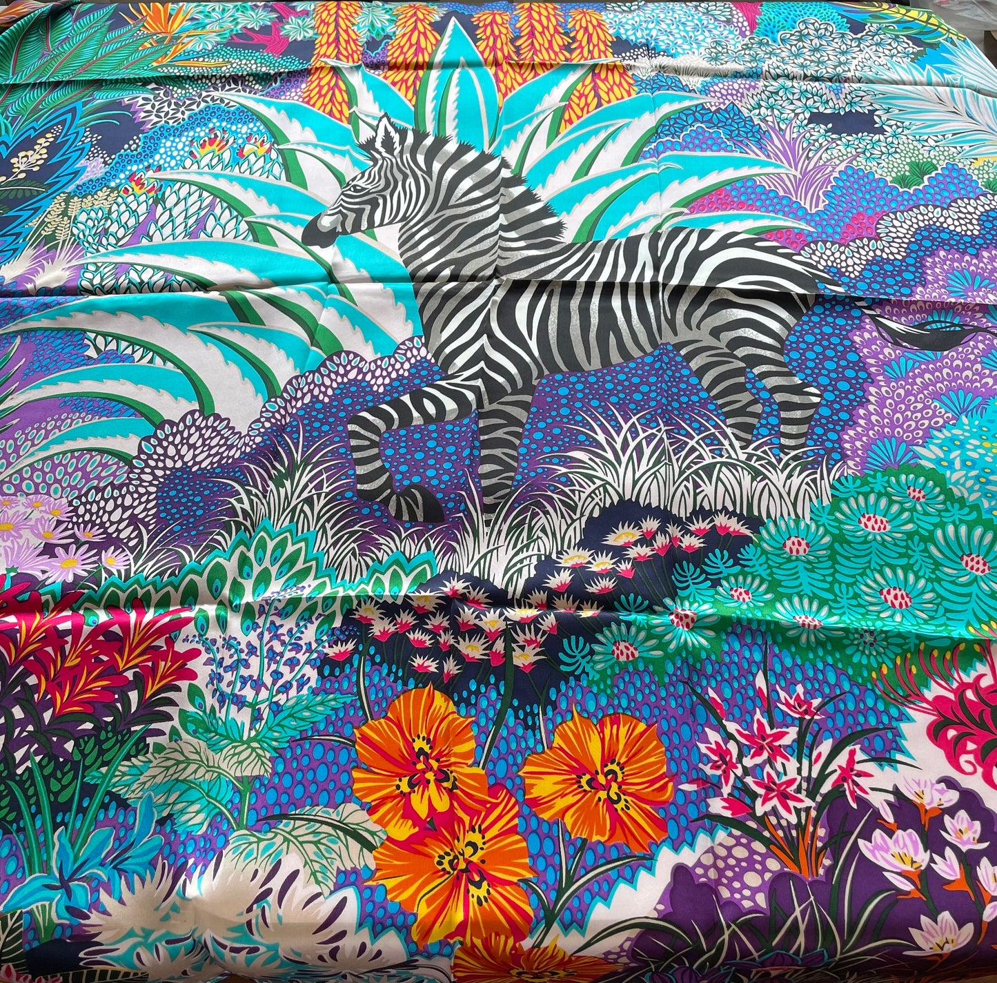 100% Pure Mulberry Silk Multicolour Handmade Large Silk Scarf 43"- The Zebra