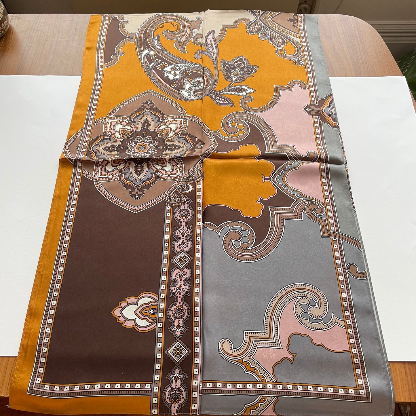 100% Pure Silk Multicolour long Silk Scarf / Headscarf-The Orange Pasiley