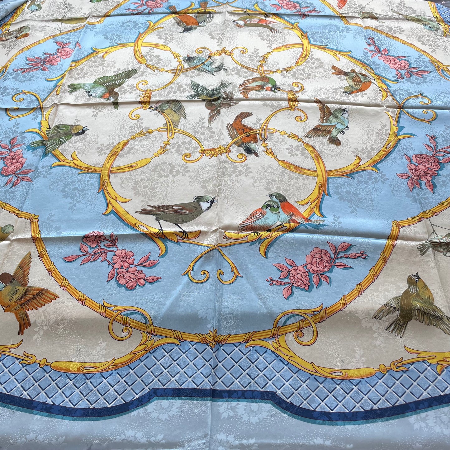 100% Pure Mulberry Silk Duo-Color Handmade Large Silk Scarf 43"- The Birds