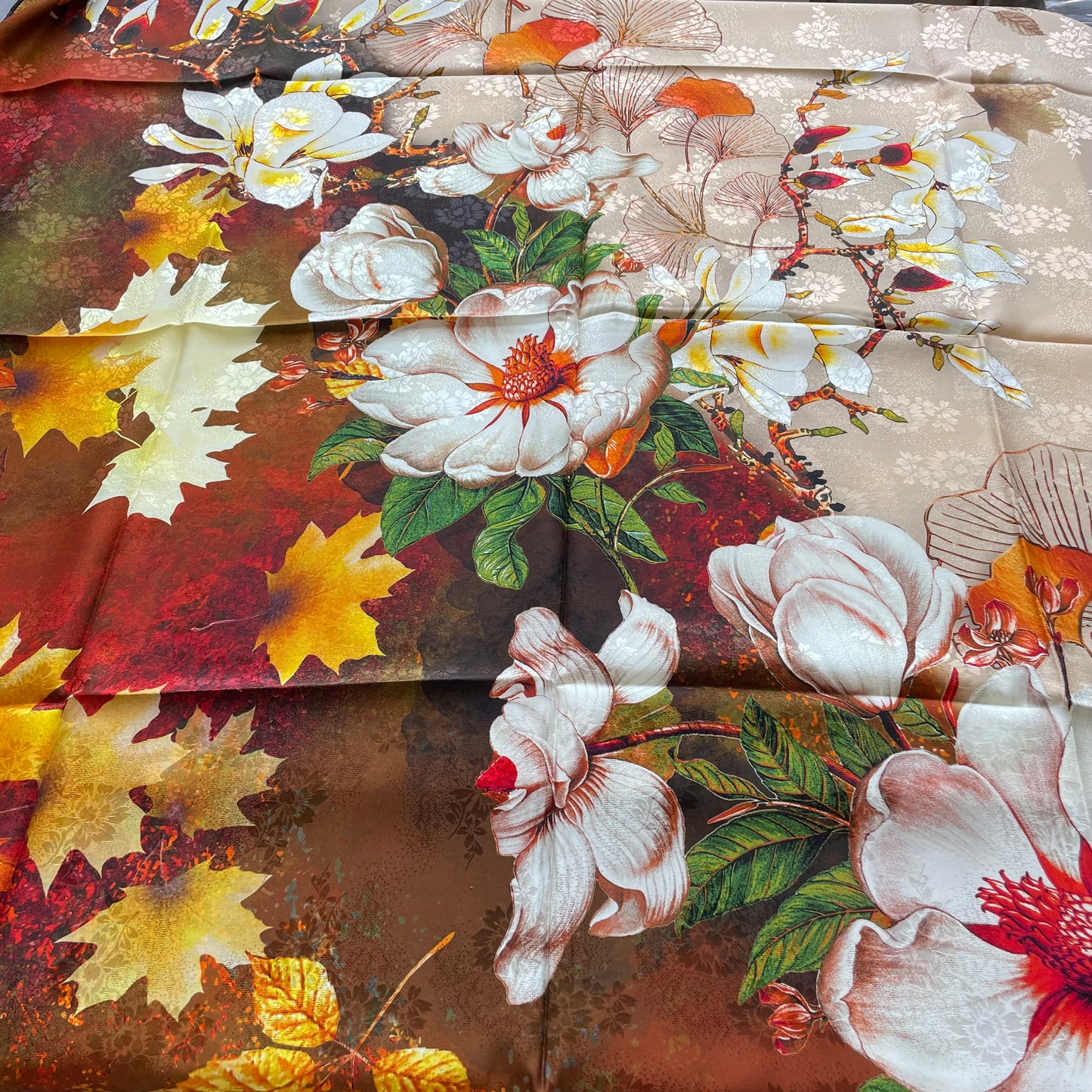 100% Pure Mulberry Silk Duo-Color Handmade Large Silk Scarf 43"- The Flowers