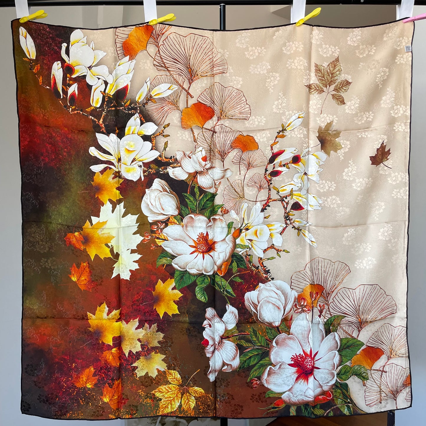 100% Pure Mulberry Silk Duo-Color Handmade Large Silk Scarf 43"- The Flowers