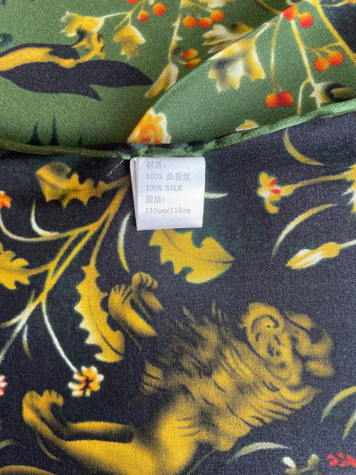 100% Pure Mulberry Silk Multicolour Handmade Large 43"Silk Scarf - The Green & Birds