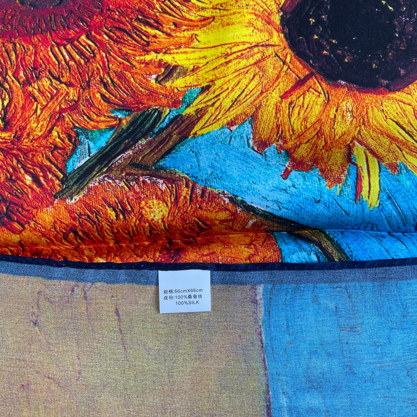 100% Pure Silk Multicolour Large Silk Scarf / Headscarf-The SunFlowers - 26”Silk Scarf / Headscarf