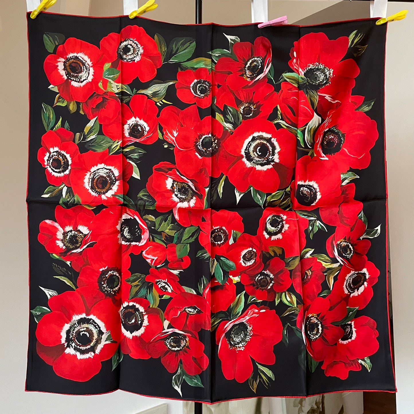 100% Pure Mulberry Silk Extra Large Hand Rolled Silk Scarf 35"- The Peony