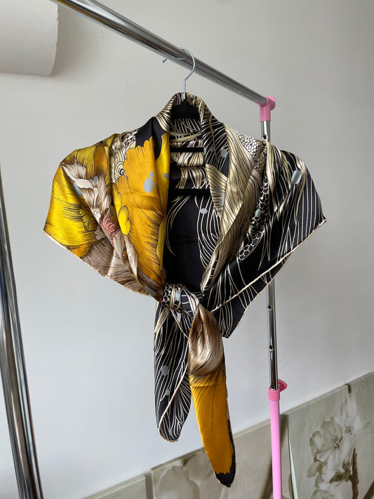 100% Pure Mulberry Silk Multicolour Handmade Large Silk Scarf 43"- The Golden Fish