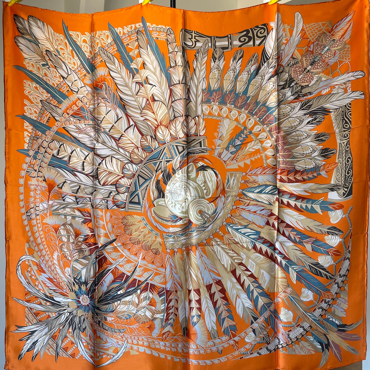 100% Pure Mulberry Silk Multicolour Handmade Large Silk Scarf 43"- The Orange Round Feathers