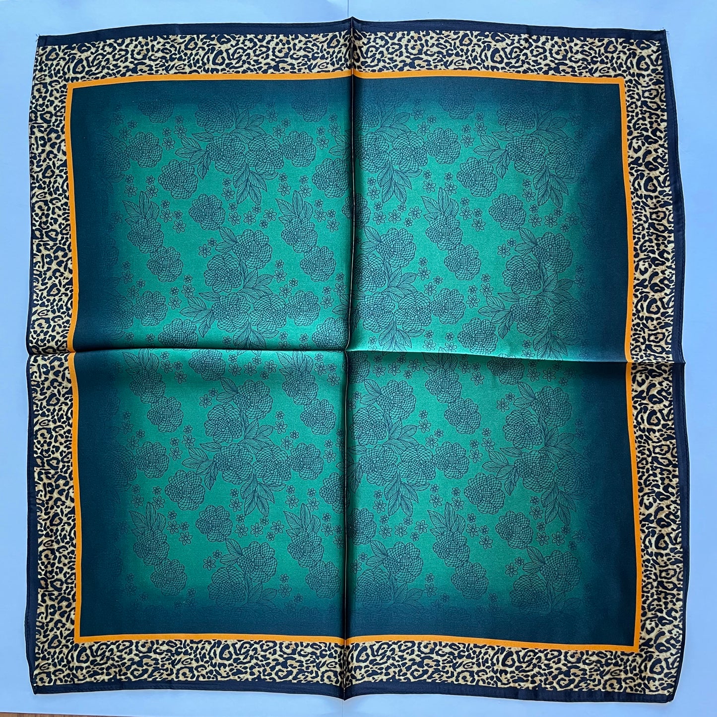 100% Pure Silk Multicolour Small Silk Scarf -The Green & Leopard