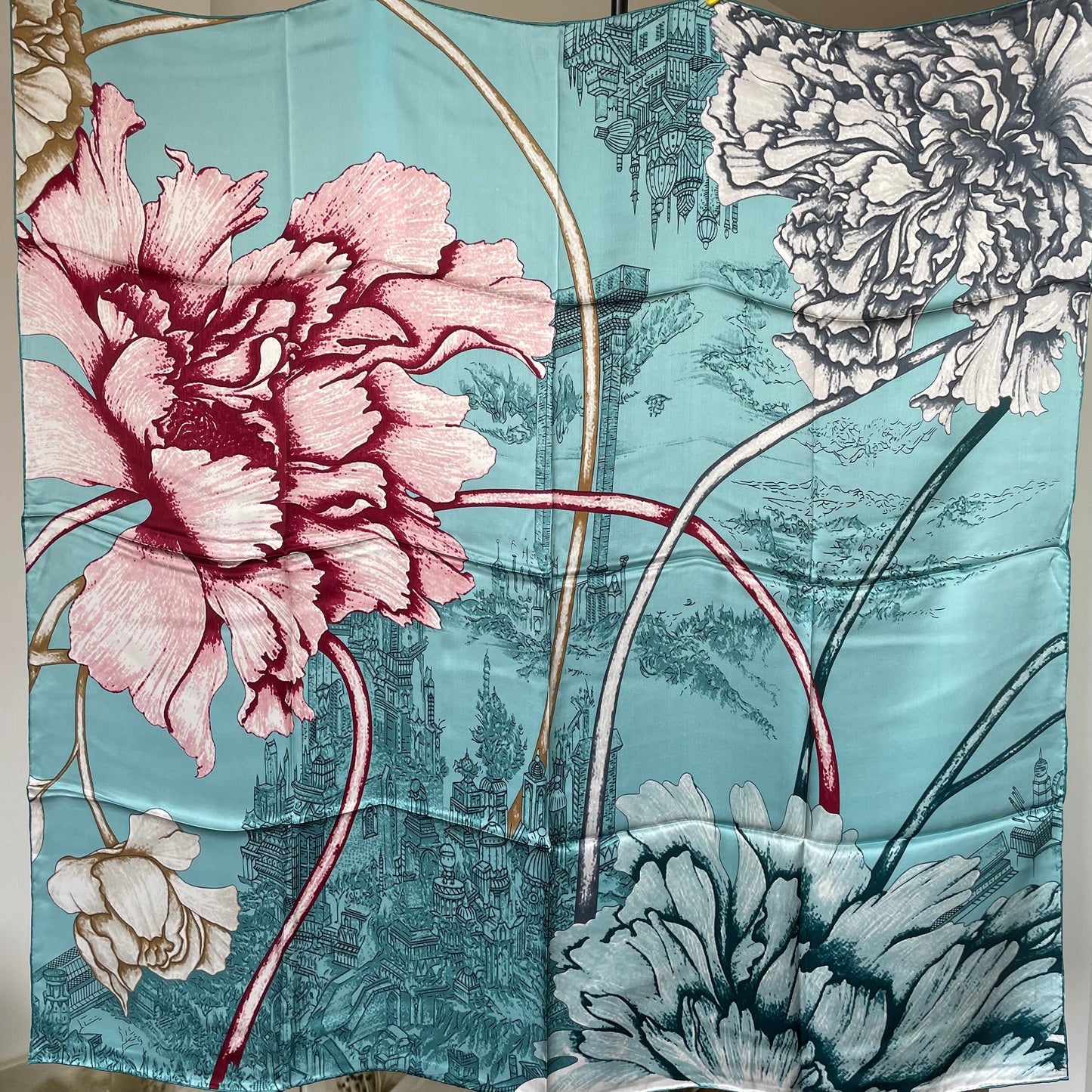 100% Pure Mulberry Silk Multicolour Handmade Large Silk Scarf 43"- The Peony