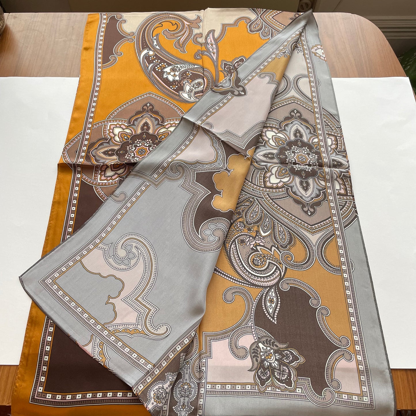 100% Pure Silk Multicolour long Silk Scarf / Headscarf-The Orange Pasiley