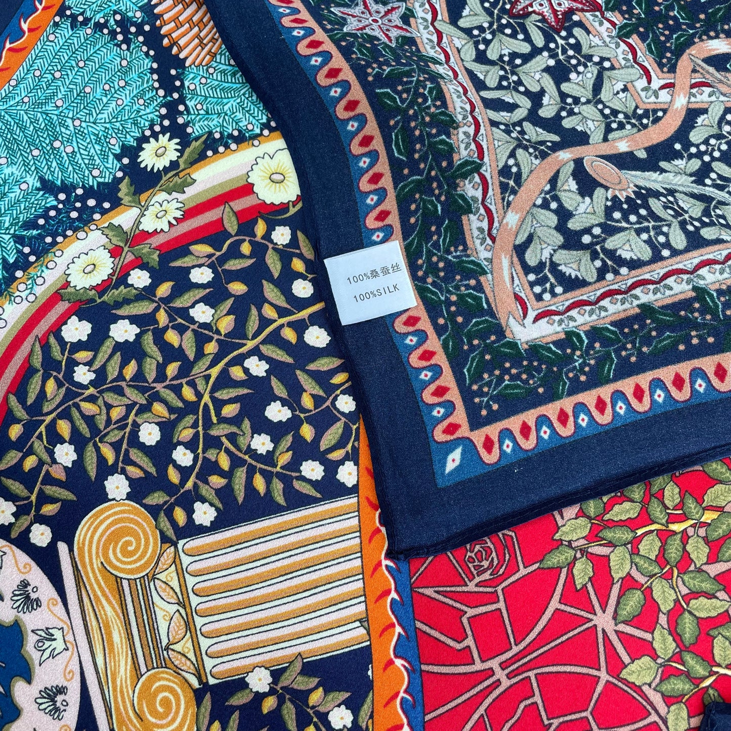 100% Pure Silk Multicolour Large Silk Scarf / Headscarf-The Life Tree- 26”Silk Scarf / Headscarf