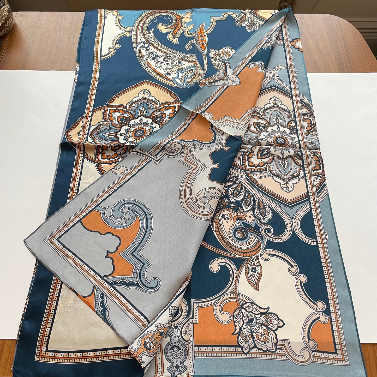 100% Pure Silk Multicolour long Silk Scarf / Headscarf-The Blue Pasiley
