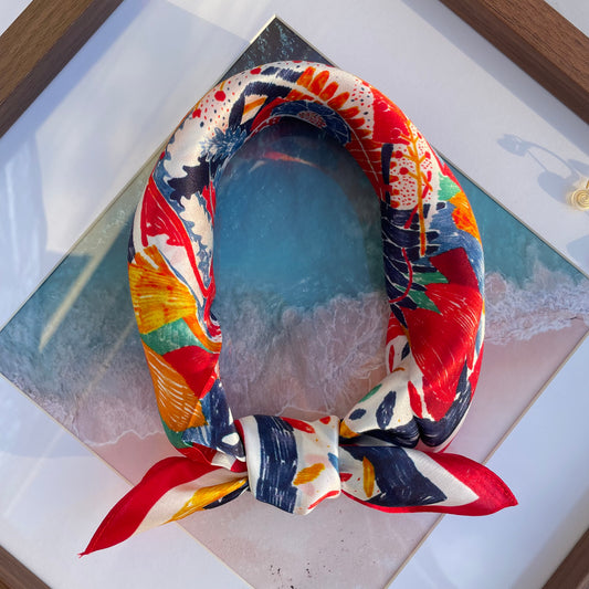 100% Mulberry Silk Scarf-Small Square Multicolor Silk Scarf, lightweight Luxury Neck Hair Scarf - The Painting