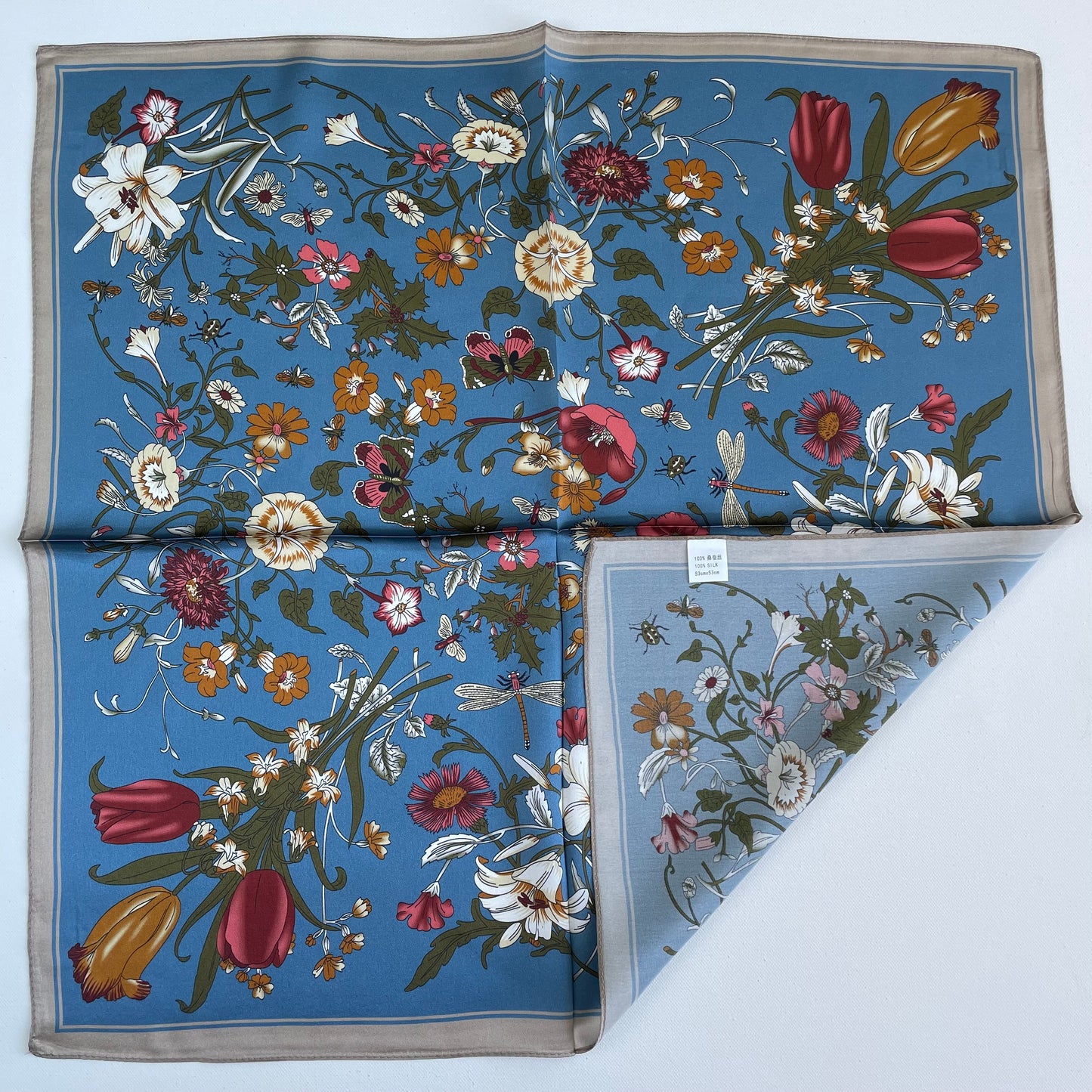 100% Pure Silk Multicolour Small Silk Scarf -The Flowers