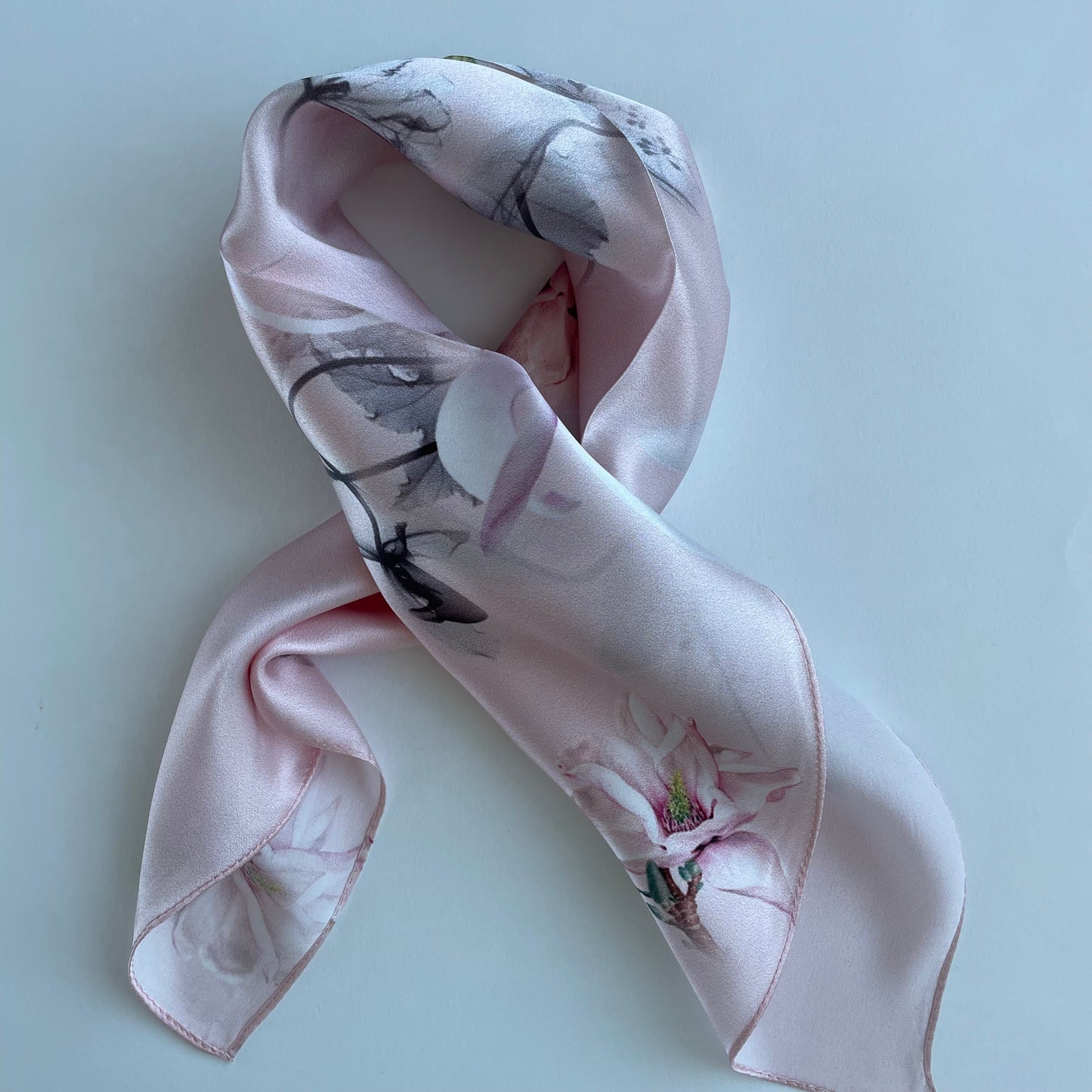 100% Pure Silk Multicolour Small Silk Scarf -The Pink Flowers