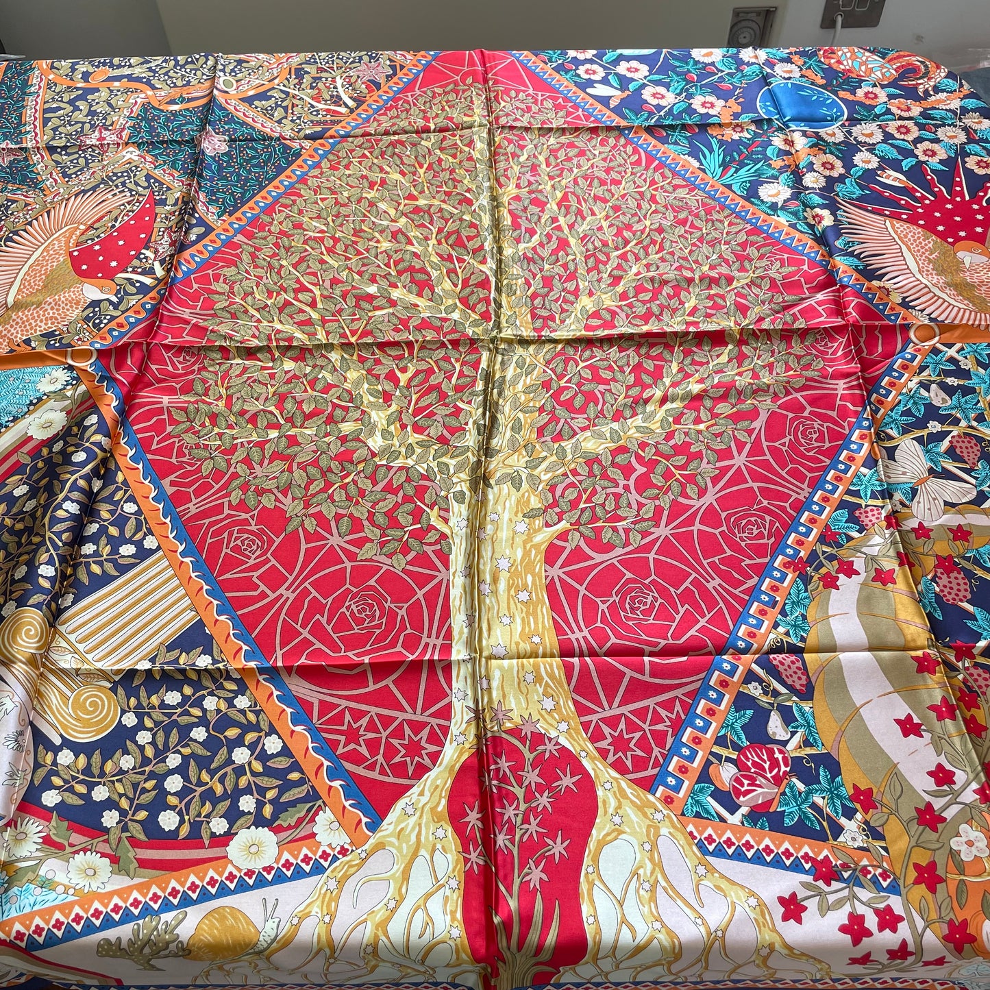 100% Pure Mulberry Silk Multicolour Handmade Large Silk Scarf 43"- The Life Tree