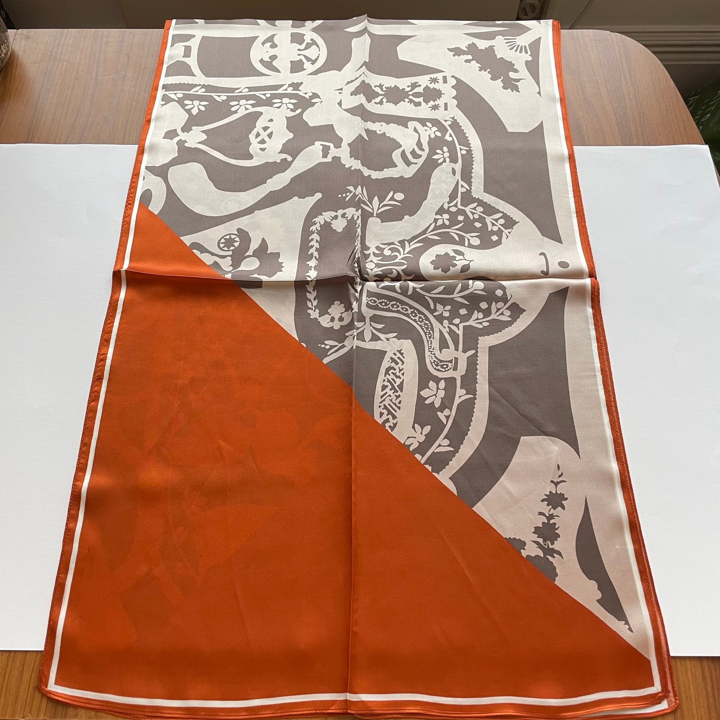 100% Pure Silk Multicolour long Silk Scarf / Headscarf-The Orange & Brown