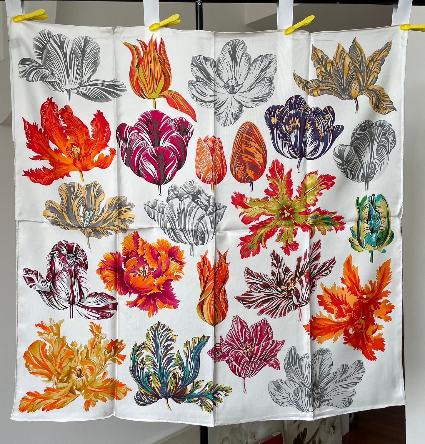 100% Pure Mulberry Silk Extra Large Hand Rolled Silk Scarf 35"- The Tulips