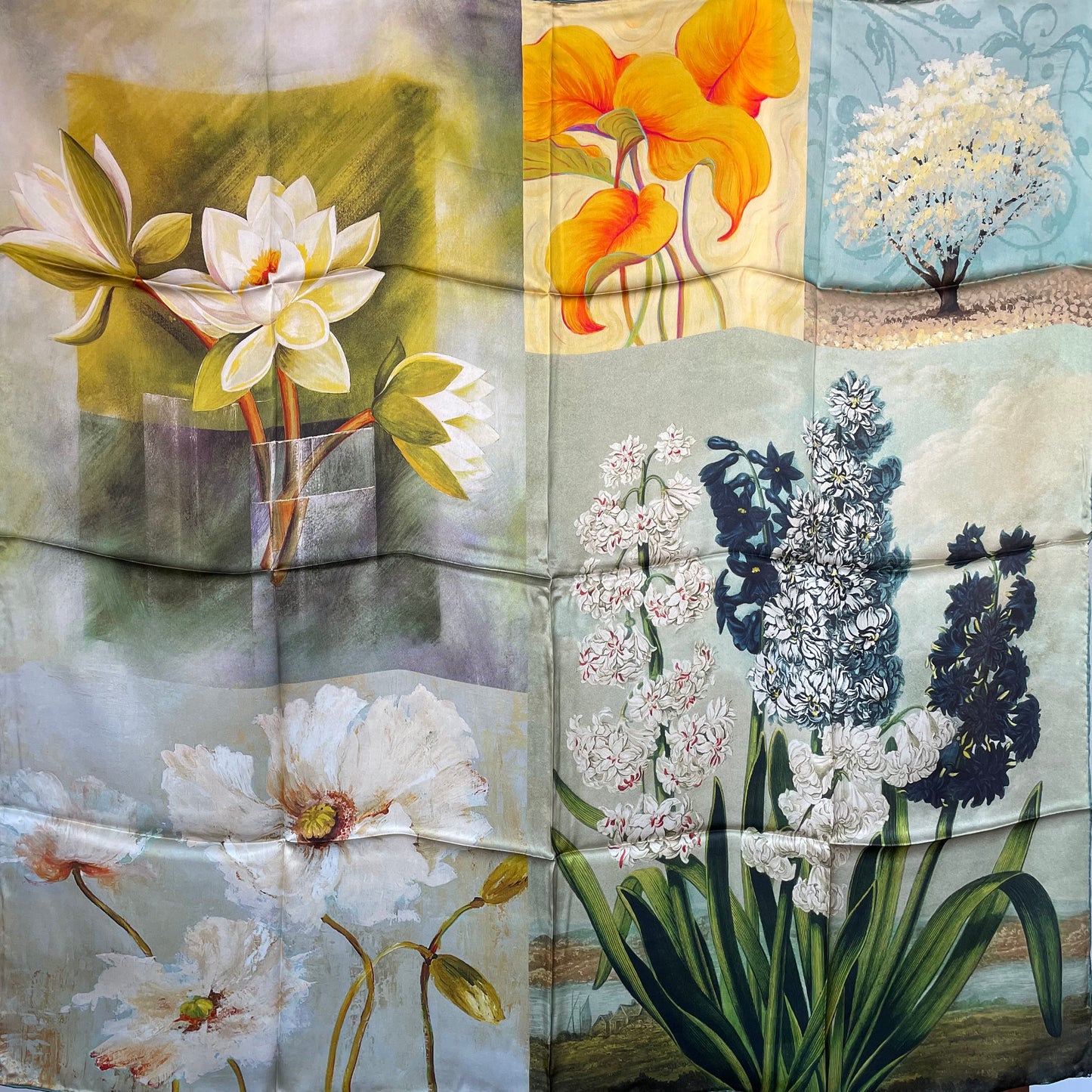 100% Pure Mulberry Silk Multicolour Handmade Large Silk Scarf 43"- The Paintings