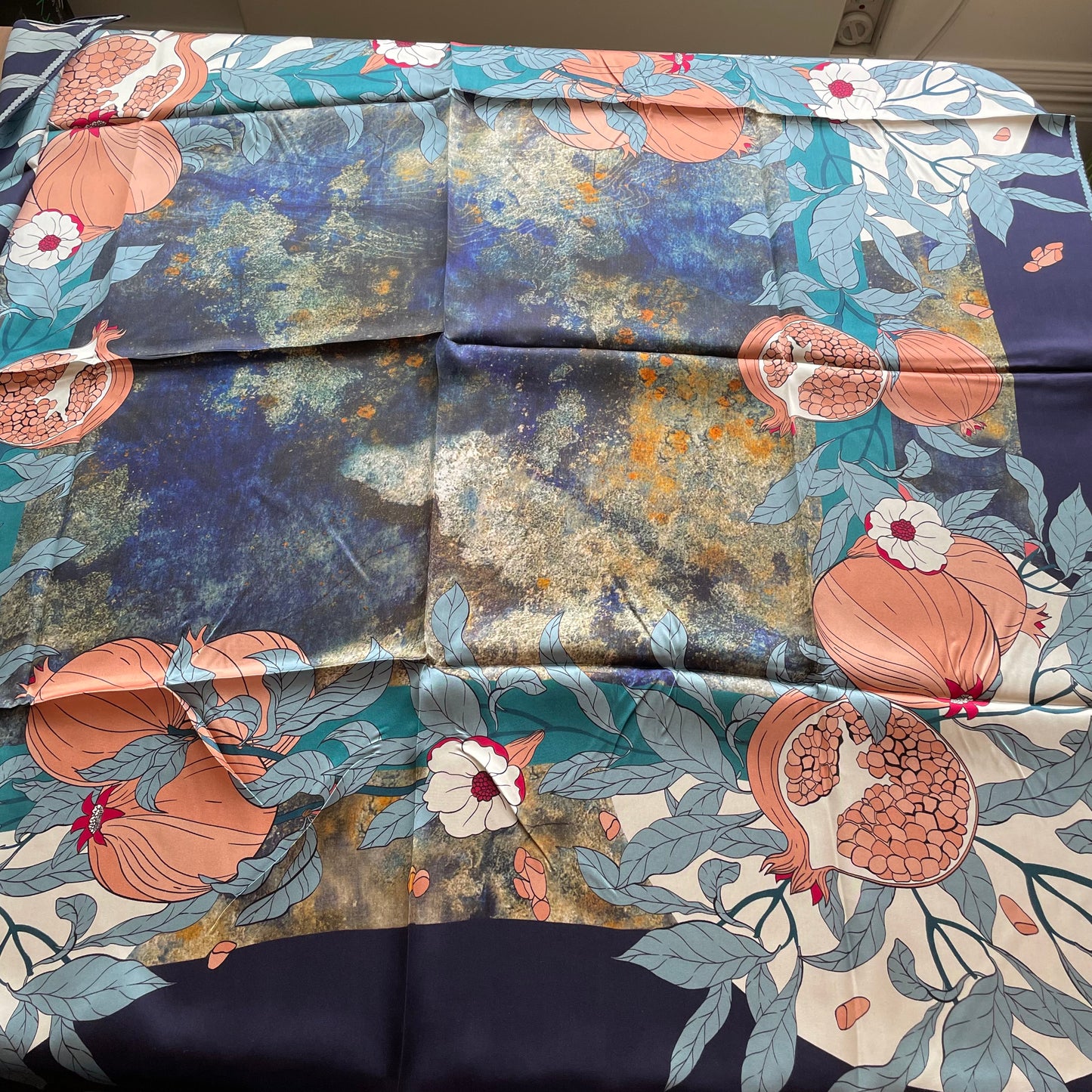 100% Pure Mulberry Silk Multicolour Handmade Large Silk Scarf 43"- The Pomegranate