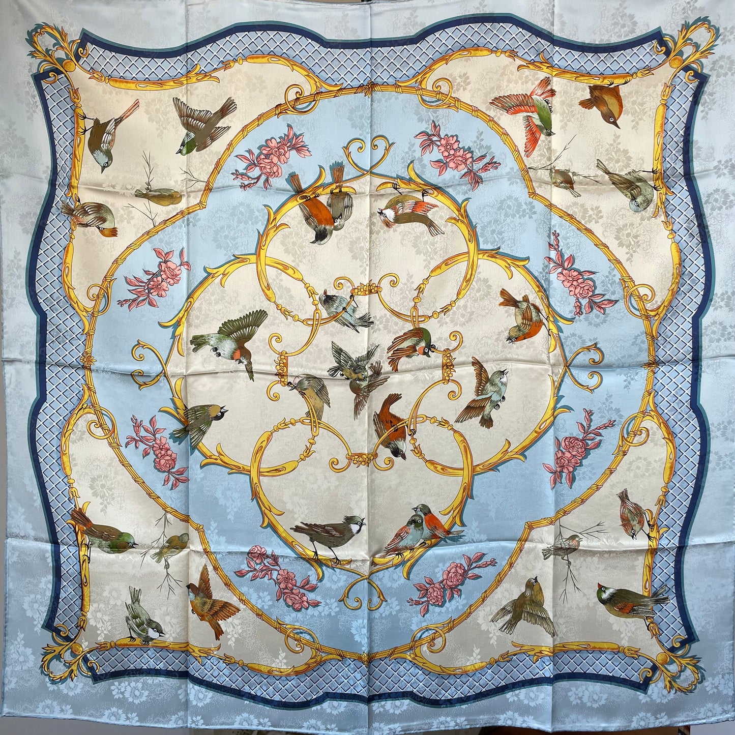100% Pure Mulberry Silk Duo-Color Handmade Large Silk Scarf 43"- The Birds