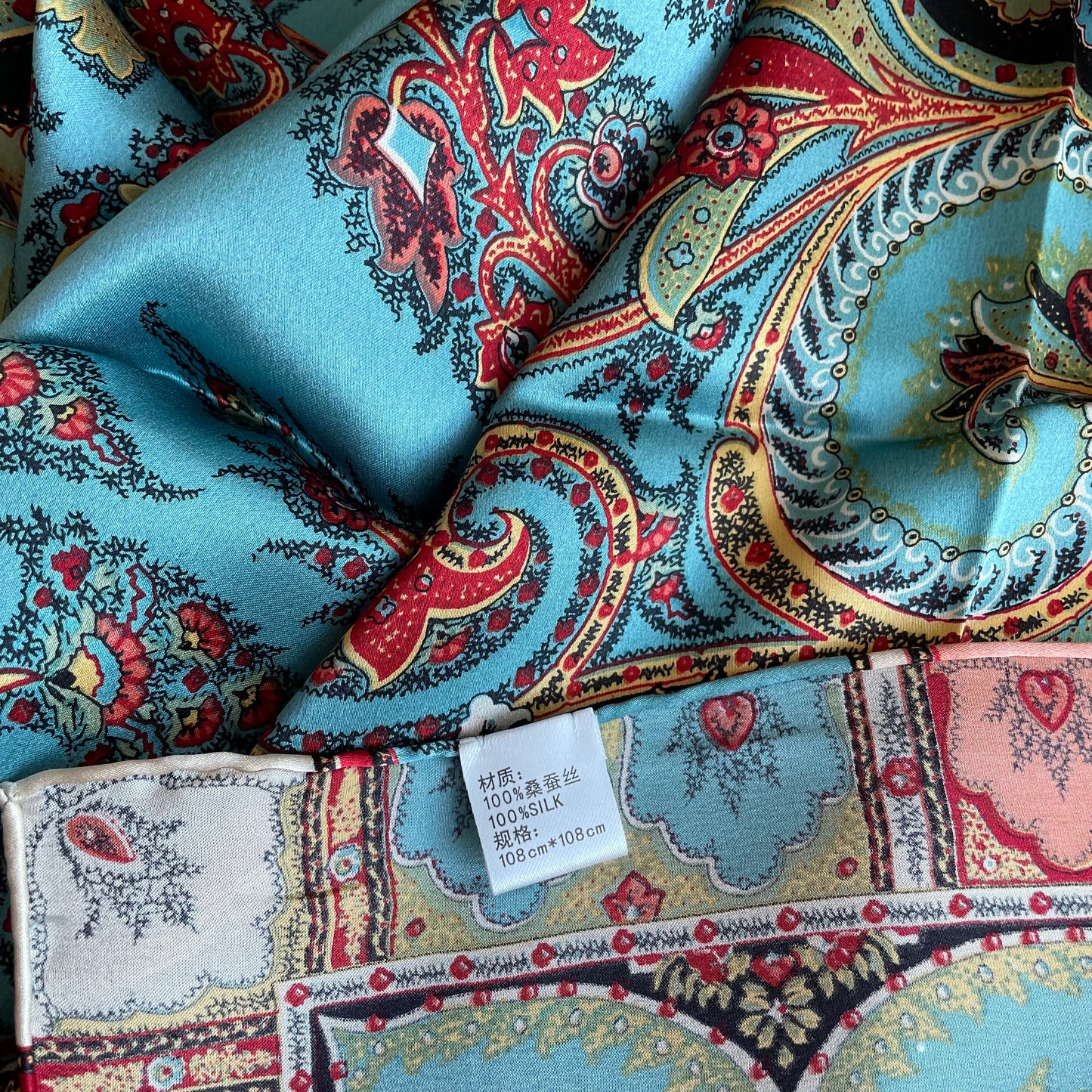 100% Pure Mulberry Silk Multicolour Handmade Large Silk Scarf 43"- The Blue Paisleys