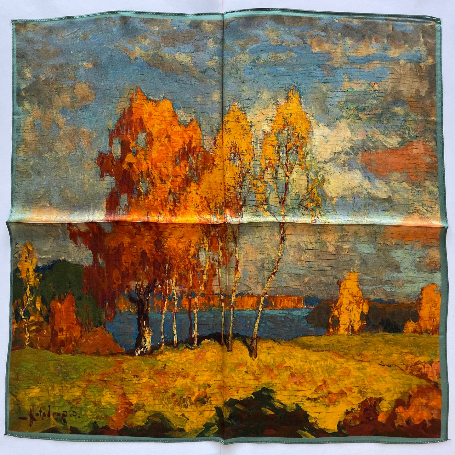 100% Pure Silk Multicolour Small Silk Scarf -The Autumn Painting -21” Silk Scarf