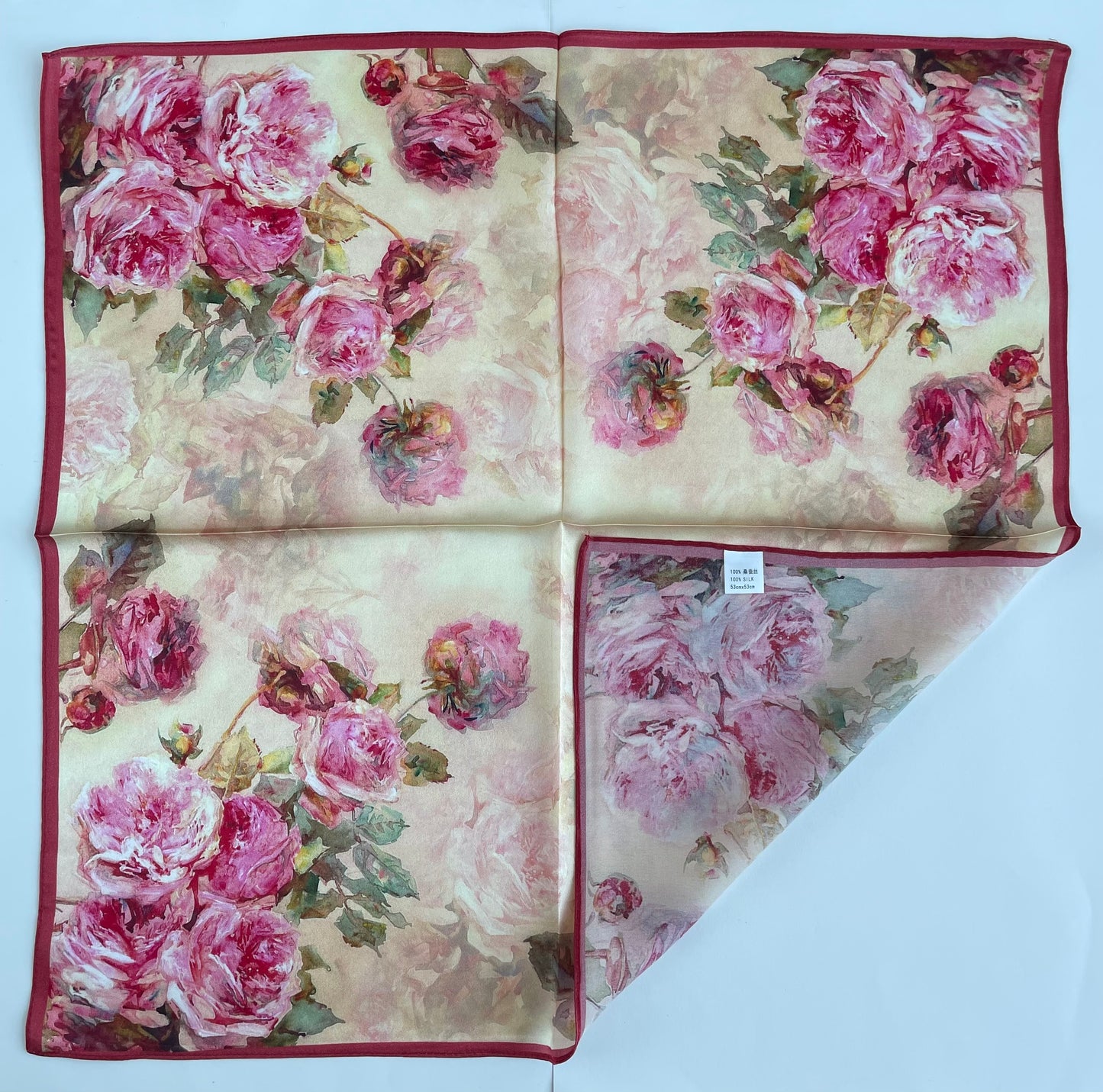 100% Pure Silk Multicolour Small Silk Scarf -The Rose