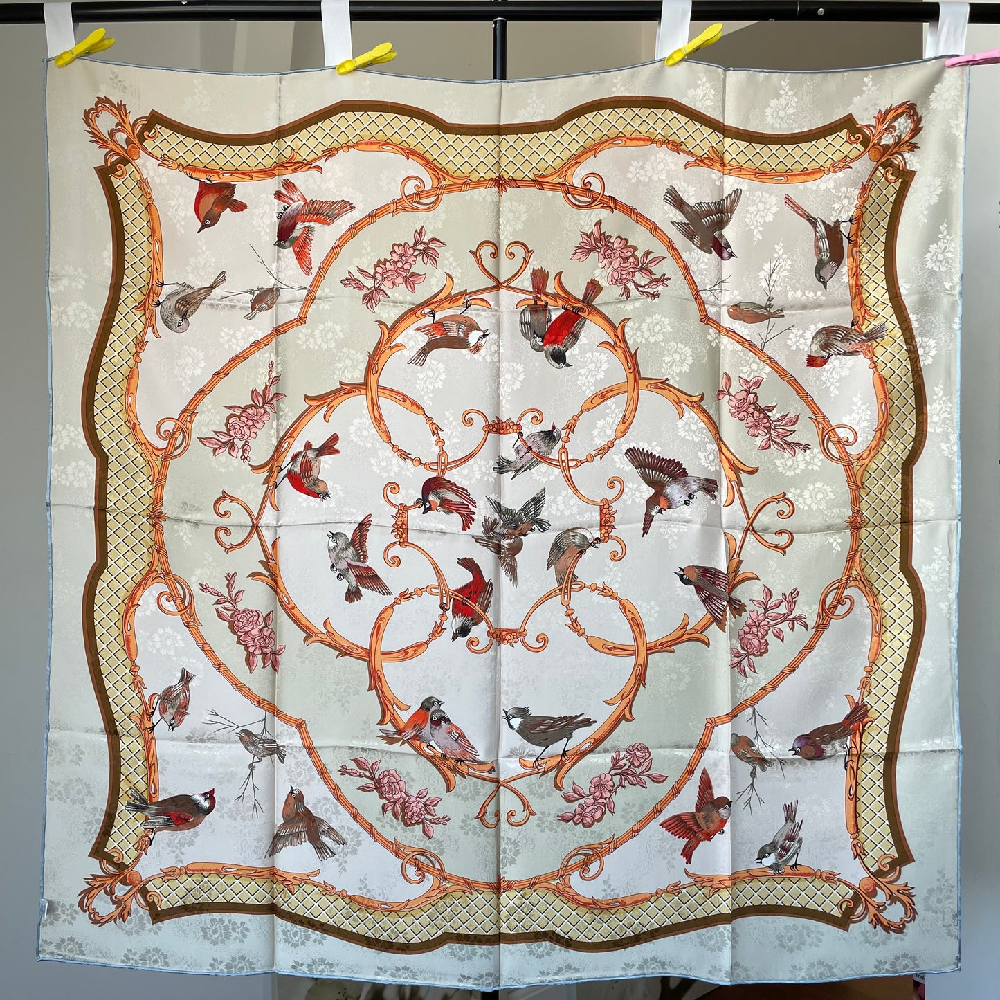 100% Pure Mulberry Silk Duo-Color Handmade Large Silk Scarf 43"- The Birds