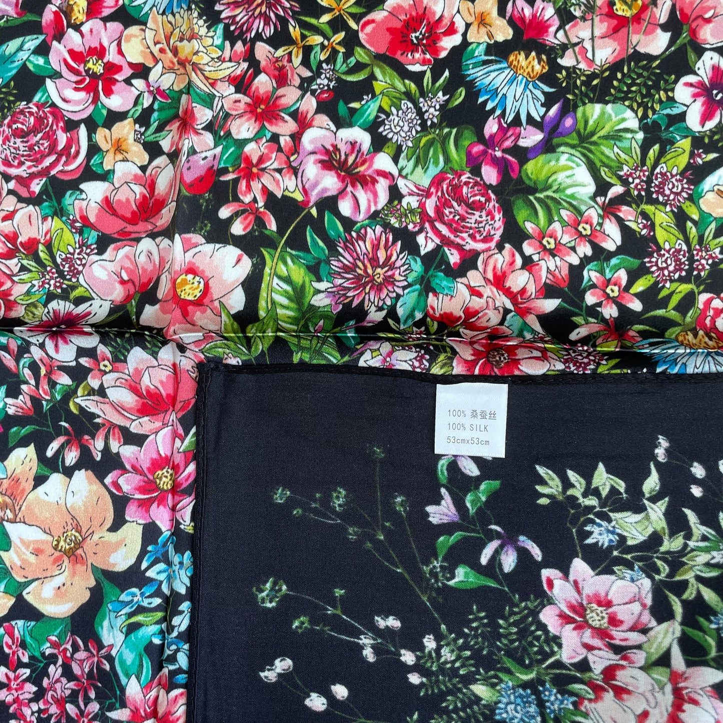 100% Mulberry Silk Scarf-Small Square Multicolor Silk Scarf, lightweight Luxury Neck Hair Scarf - The Flower Garden