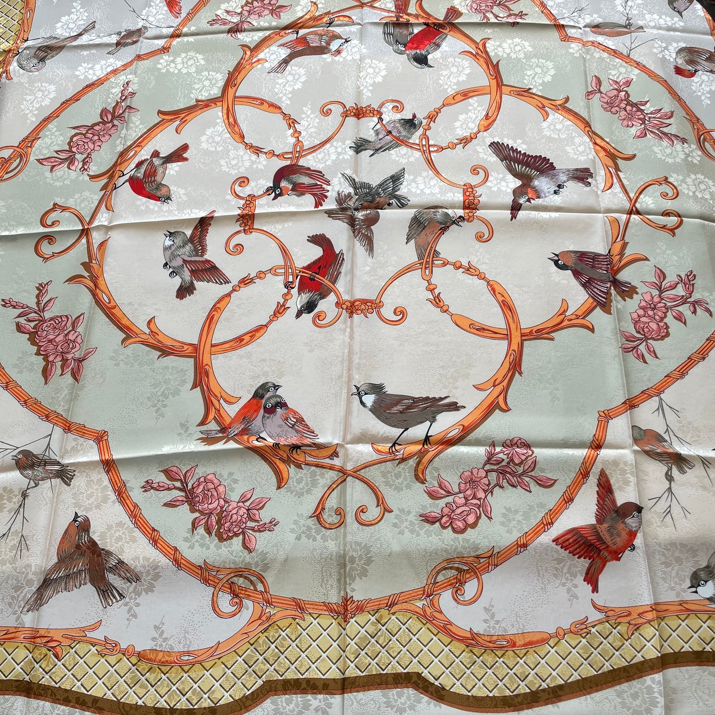 100% Pure Mulberry Silk Duo-Color Handmade Large Silk Scarf 43"- The Birds