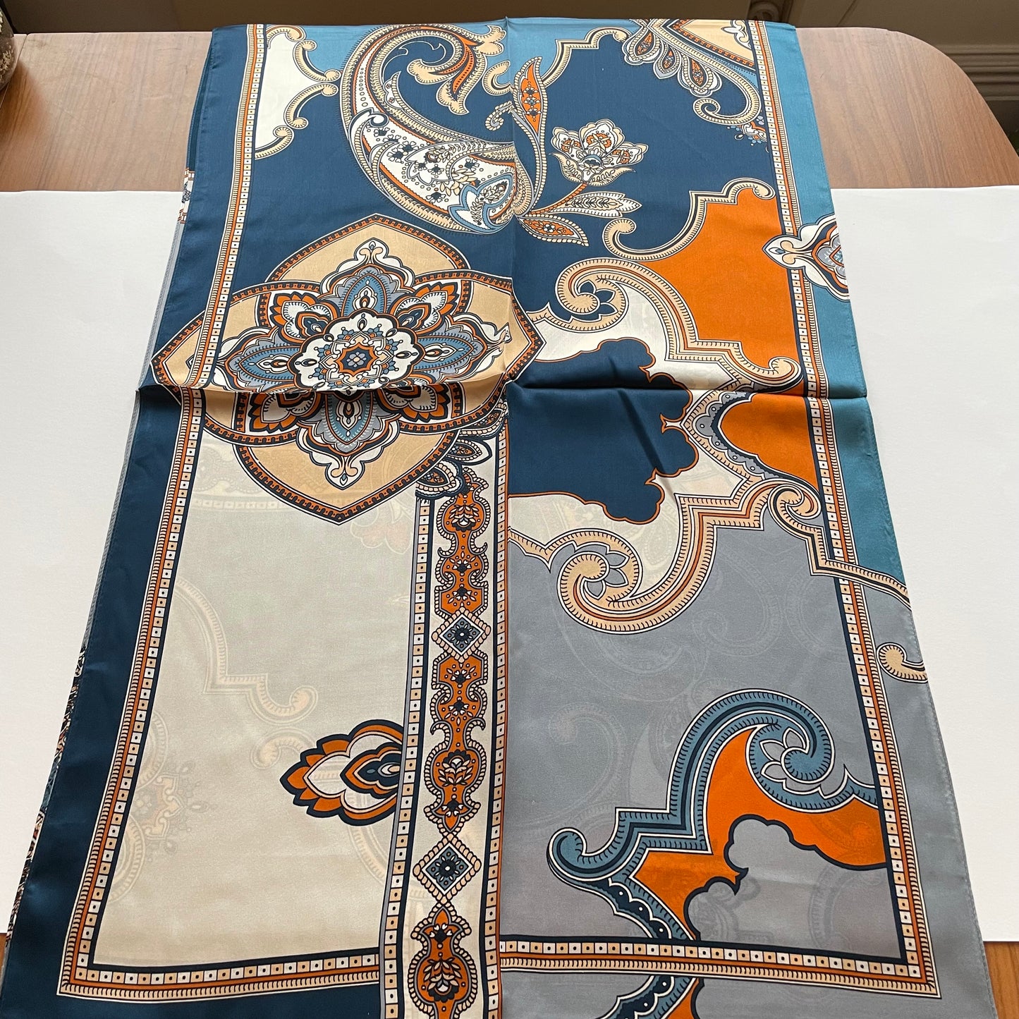 100% Pure Silk Multicolour long Silk Scarf / Headscarf-The Blue Pasiley