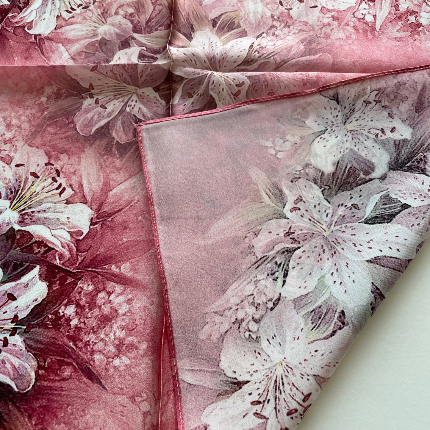 100% Pure Silk Multicolour Small Silk Scarf -The Pink Lily
