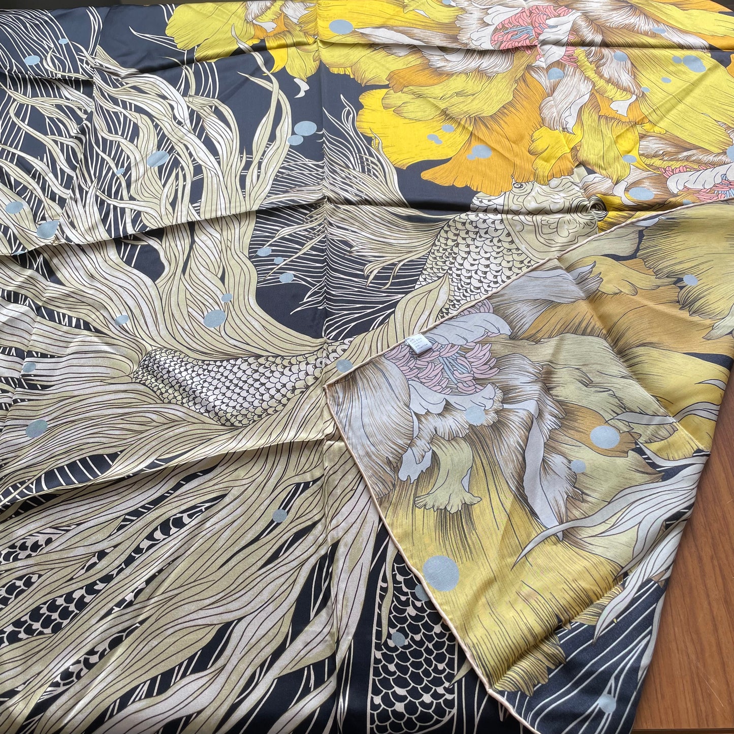 100% Pure Mulberry Silk Multicolour Handmade Large Silk Scarf 43"- The Golden Fish
