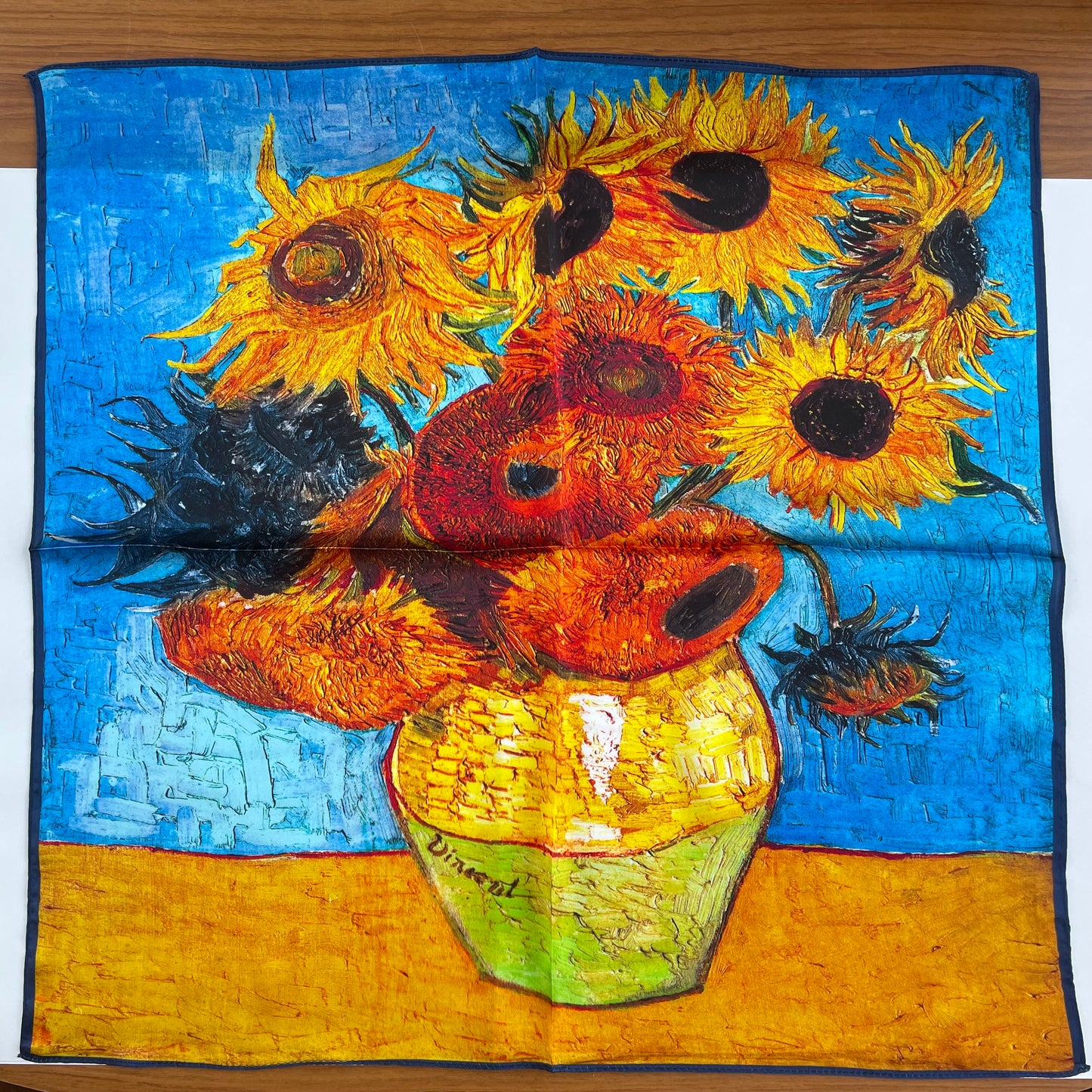 100% Pure Silk Multicolour Large Silk Scarf / Headscarf-The SunFlowers - 26”Silk Scarf / Headscarf