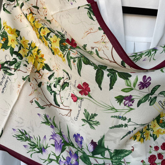 100% Pure Silk Multicolour long Silk Scarf / Headscarf-The English Garden