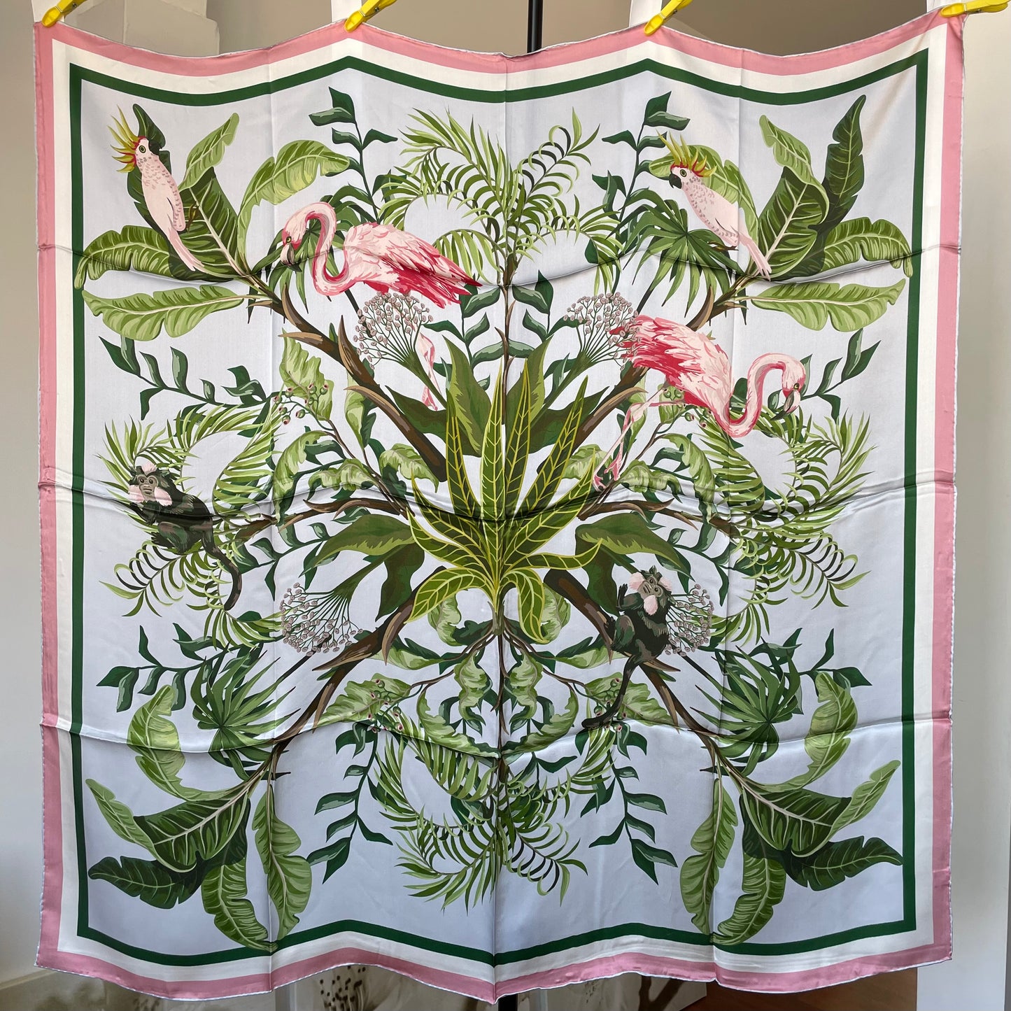 100% Pure Mulberry Silk Multicolour Handmade Large 43" Silk Scarf - The Flamingos