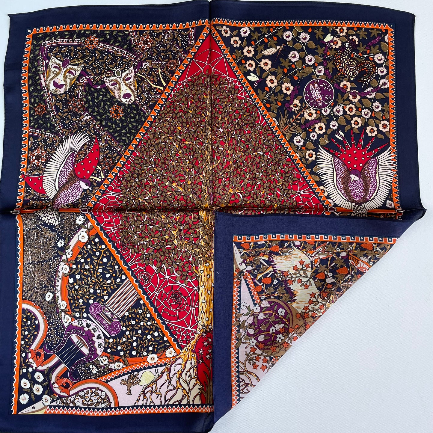 100% Pure Silk Multicolour Small Silk Scarf -The Life Tree