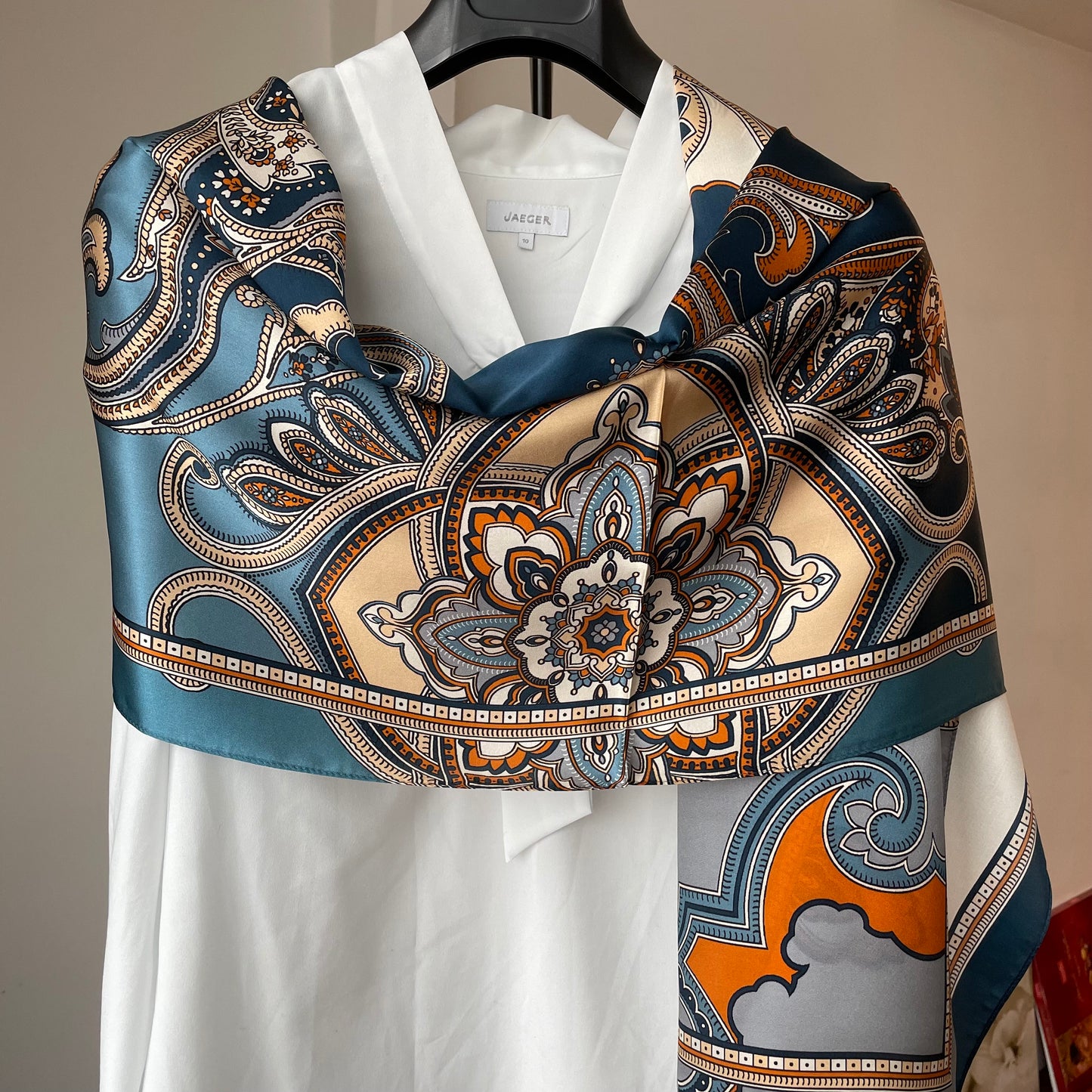 100% Pure Silk Multicolour long Silk Scarf / Headscarf-The Blue Pasiley