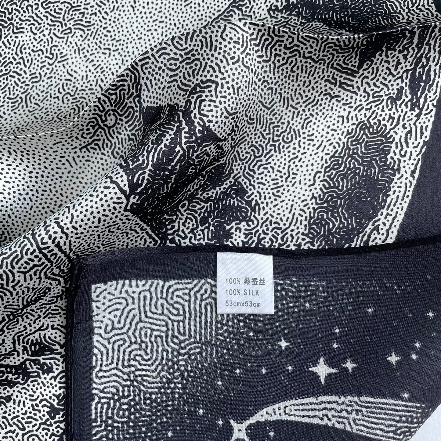 100% Pure Silk Multicolour Small Silk Scarf -The Moon & Flying Horse