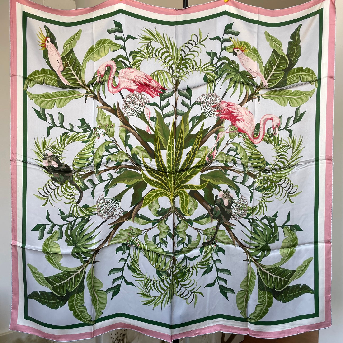 100% Pure Mulberry Silk Multicolour Handmade Large 43" Silk Scarf - The Flamingos